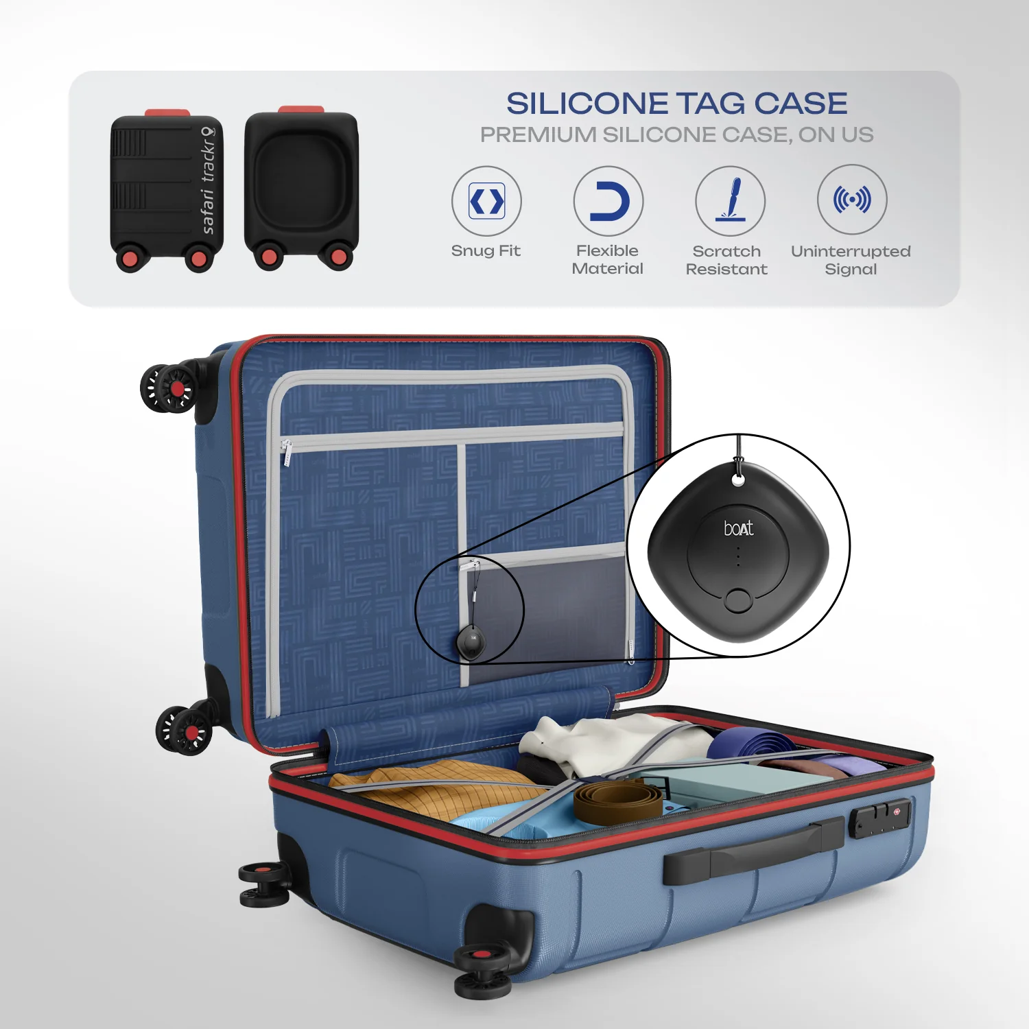 Safari Trackr GPS Enabled Steel Blue Trolley Bag with BoAt tag, TSA Lock, Dual wheels and Wet Pouch Organized Interior - Image 24