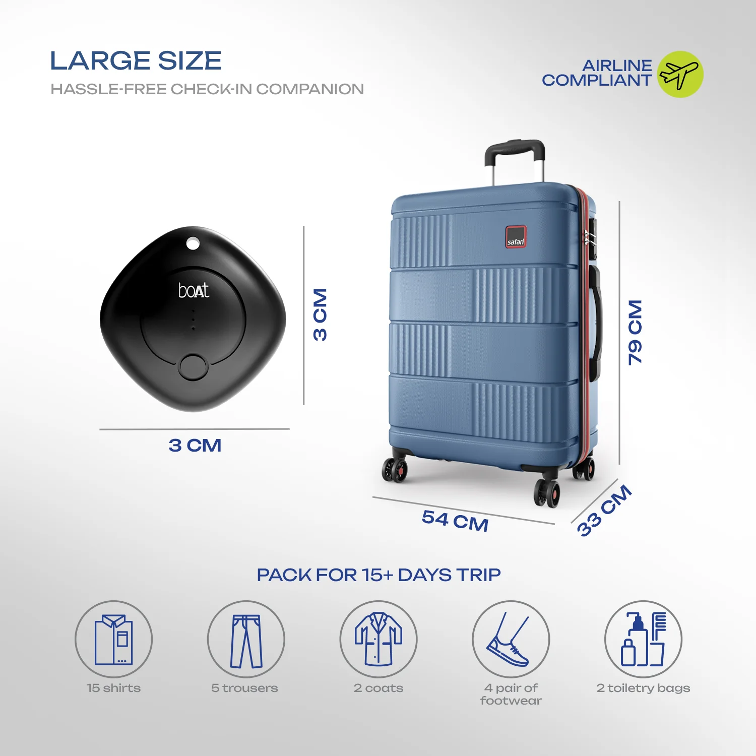 Safari Trackr GPS Enabled Steel Blue Trolley Bag with BoAt tag, TSA Lock, Dual wheels and Wet Pouch Organized Interior - Image 27