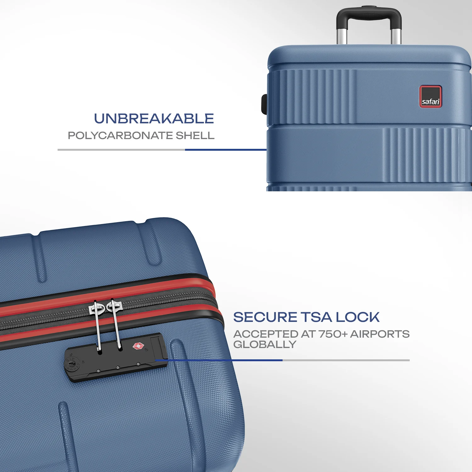 Safari Trackr GPS Enabled Steel Blue Trolley Bag with BoAt tag, TSA Lock, Dual wheels and Wet Pouch Organized Interior - Image 5