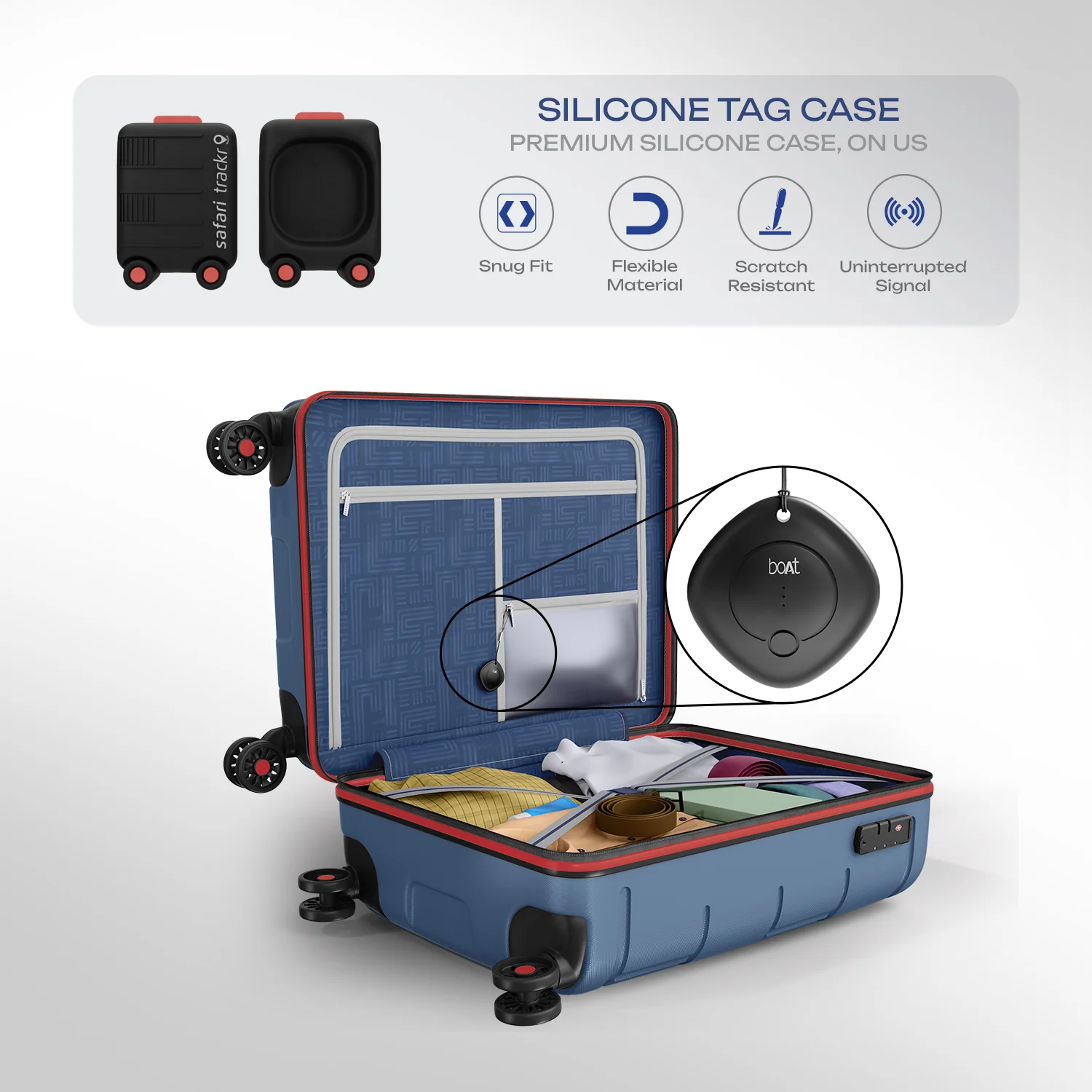 Safari Trackr GPS Enabled Steel Blue Trolley Bag with BoAt tag, TSA Lock, Dual wheels and Wet Pouch Organized Interior - Image 6