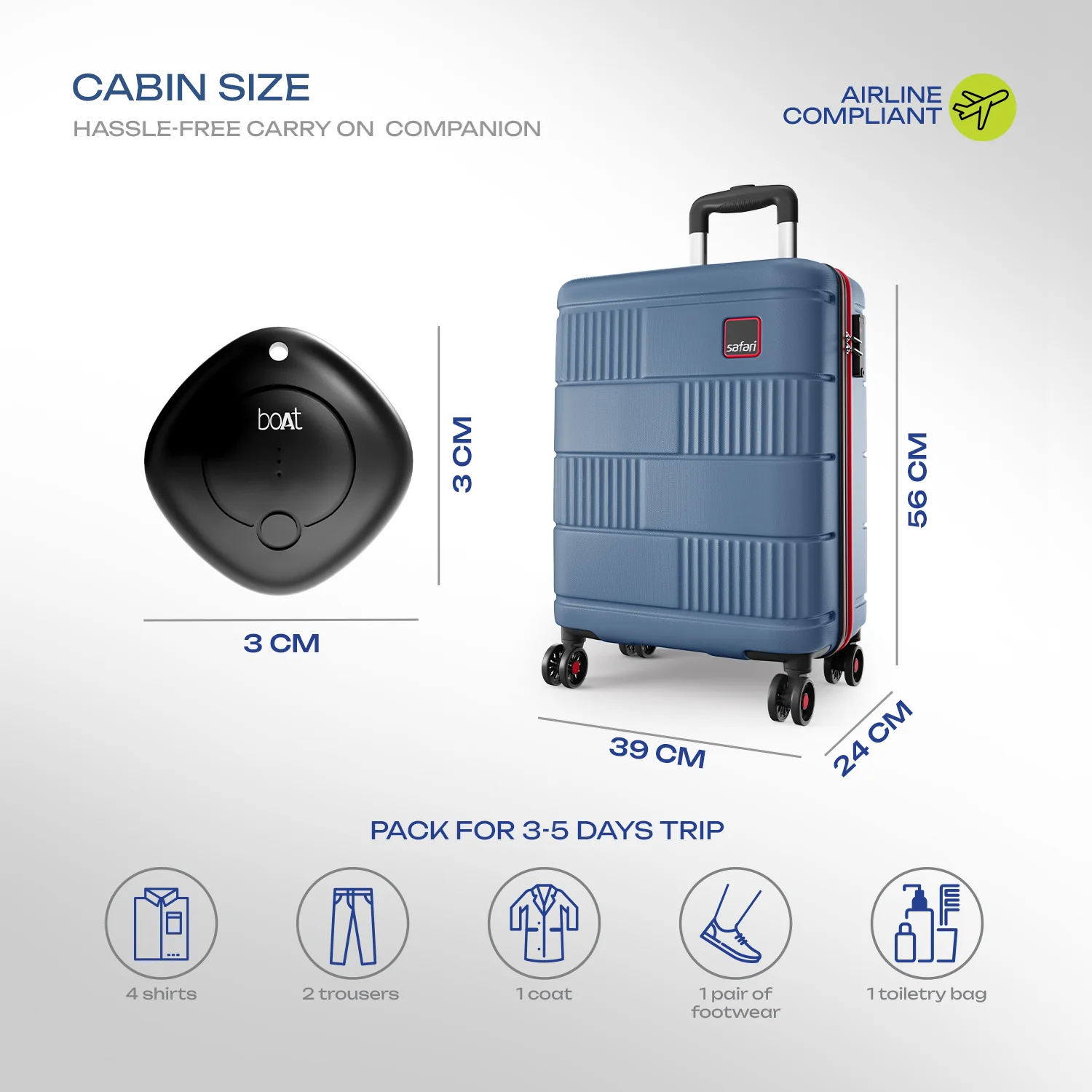 Safari Trackr GPS Enabled Steel Blue Trolley Bag with BoAt tag, TSA Lock, Dual wheels and Wet Pouch Organized Interior - Image 9