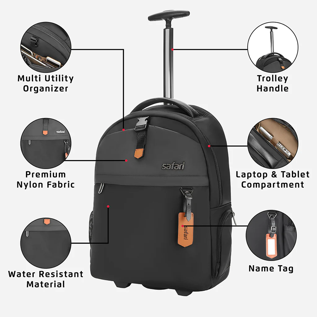 Safari Trooper 20L Black Travel Backpack with Trolley Bag - Image 11