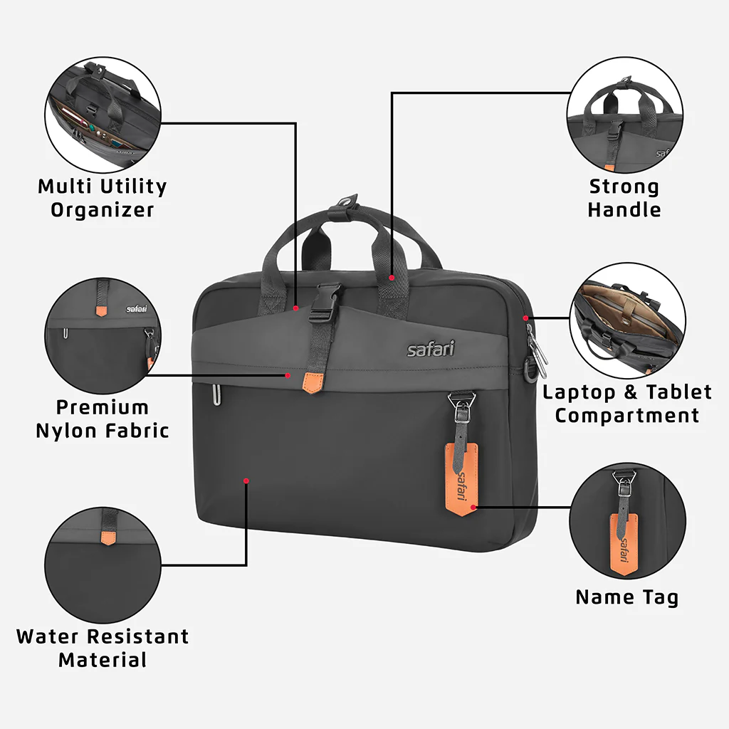 Safari Trooper Satchel Bag with Laptop Sleeve - Black - Image 9
