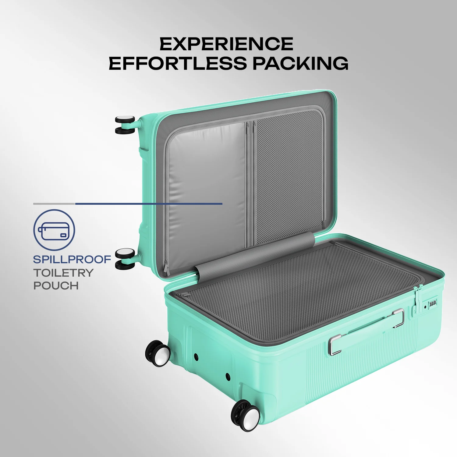 Safari Trunk Trolley Bag with Front Handle, TSA lock and Anti-Theft Zipper Cyan - Image 16