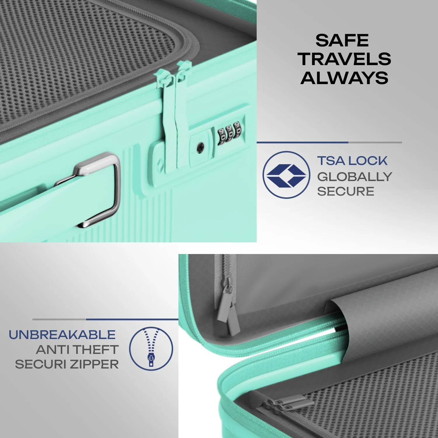 Safari Trunk Trolley Bag with Front Handle, TSA lock and Anti-Theft Zipper Cyan - Image 5