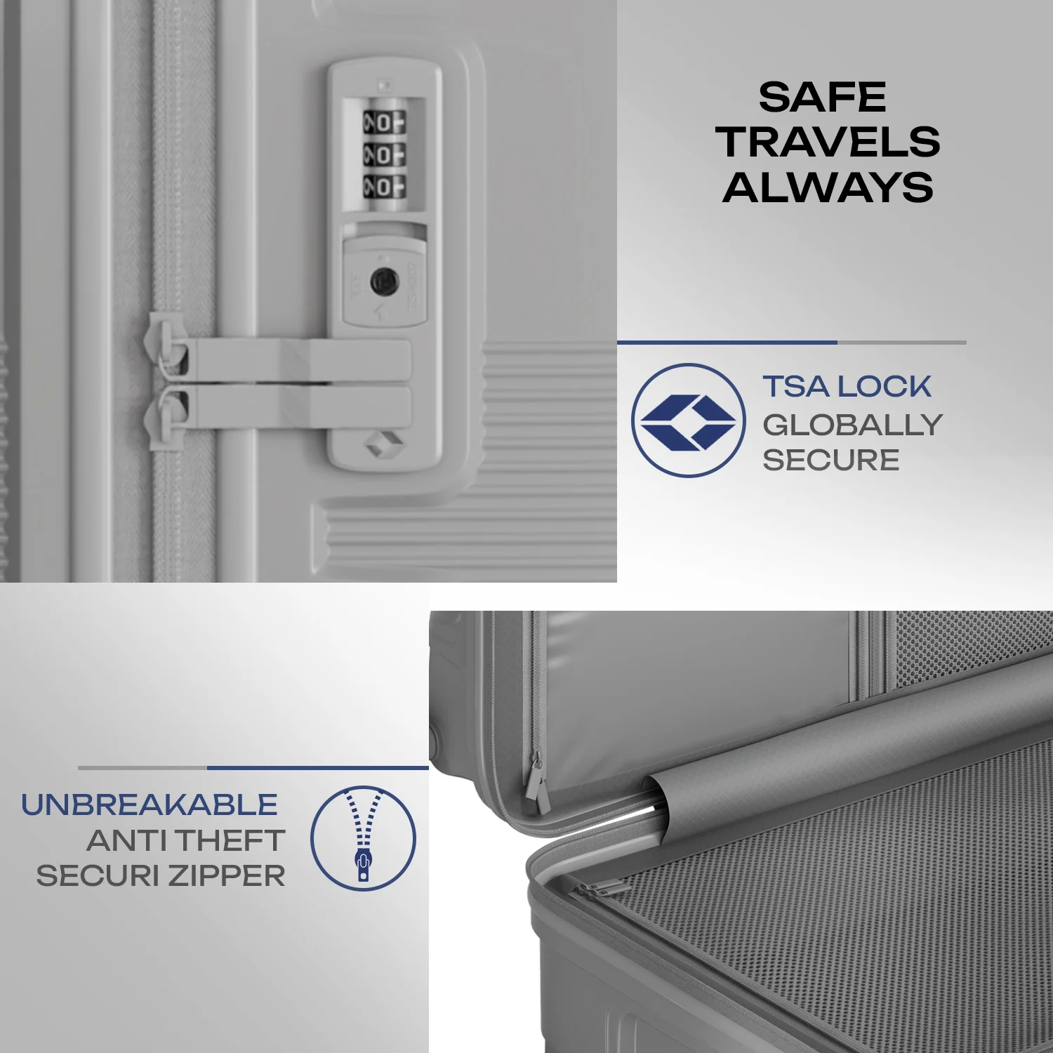Safari Trunk Trolley Bag with Front Handle, TSA lock and Anti-Theft Zipper Gray - Image 6