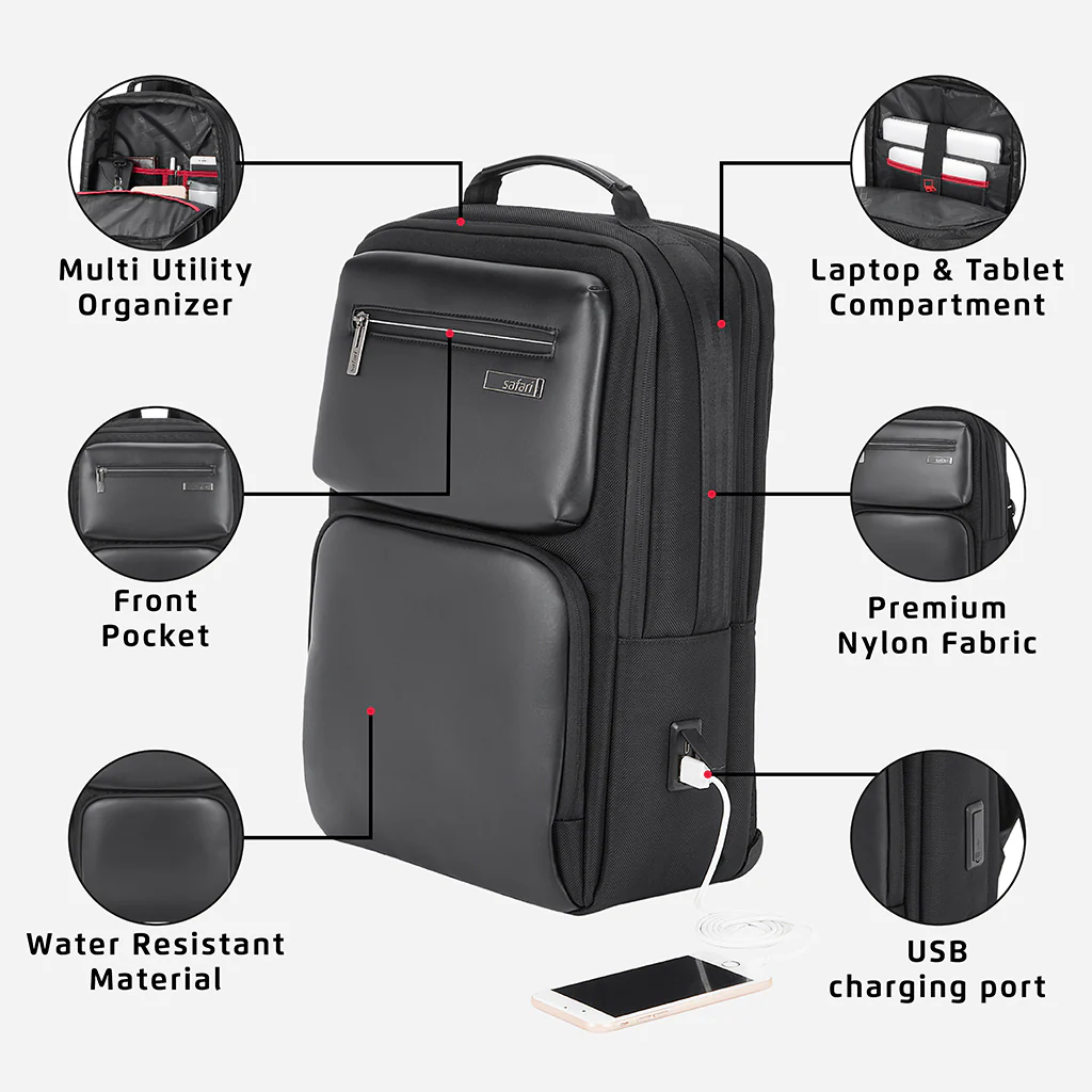Safari Whisk 16L Black Formal Backpack with Laptop Sleeve and USB Charging port - Image 12