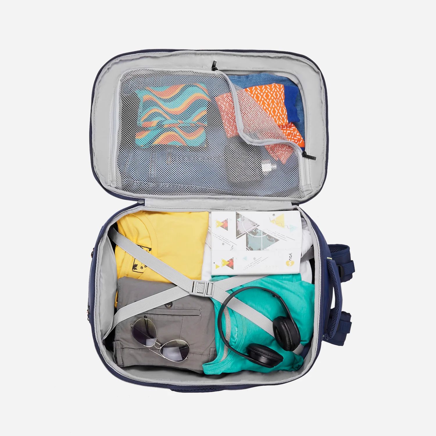 Safari Seek 45L Blue Backpack Suitcase with Two Way Handle, Chest Straps & Luggage Style Packing - Image 2