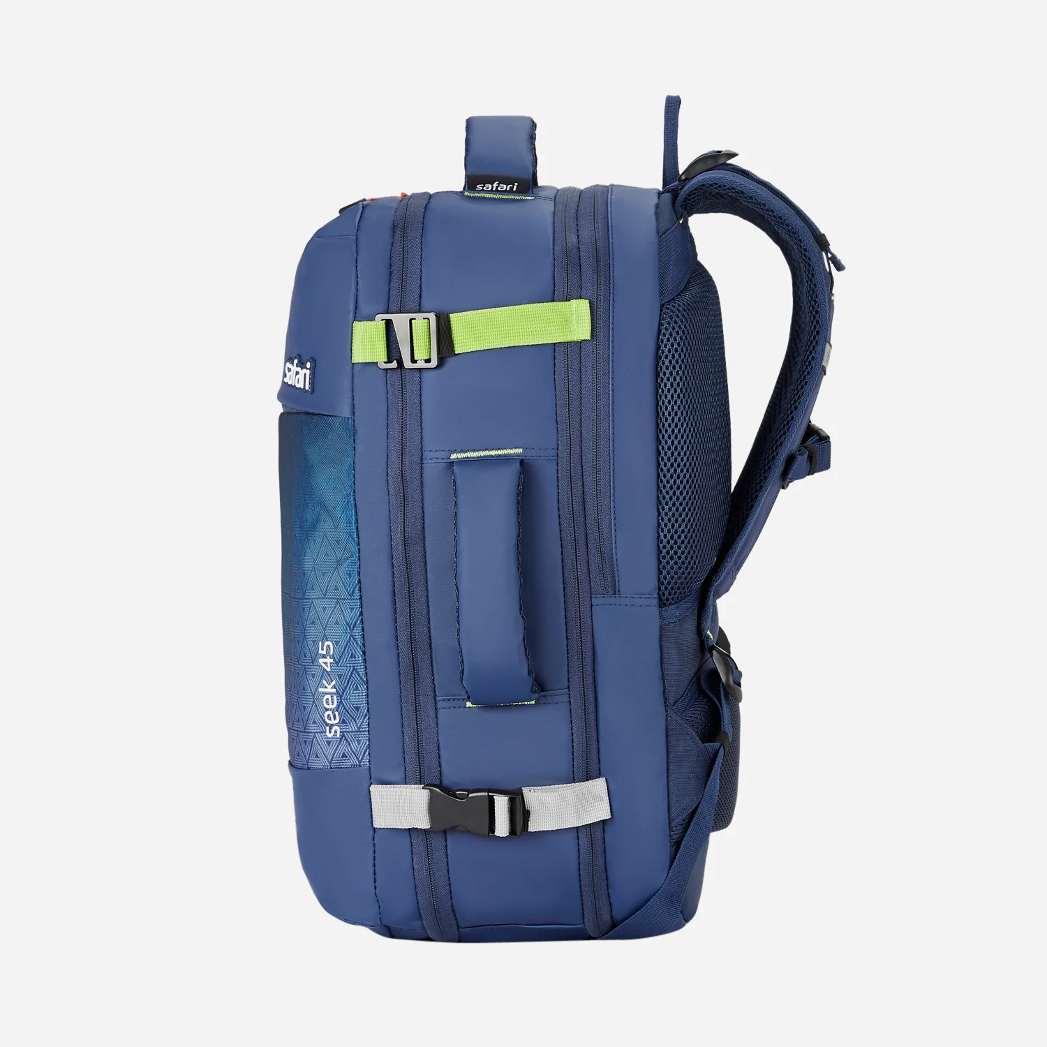 Safari Seek 45L Blue Backpack Suitcase with Two Way Handle, Chest Straps & Luggage Style Packing - Image 6