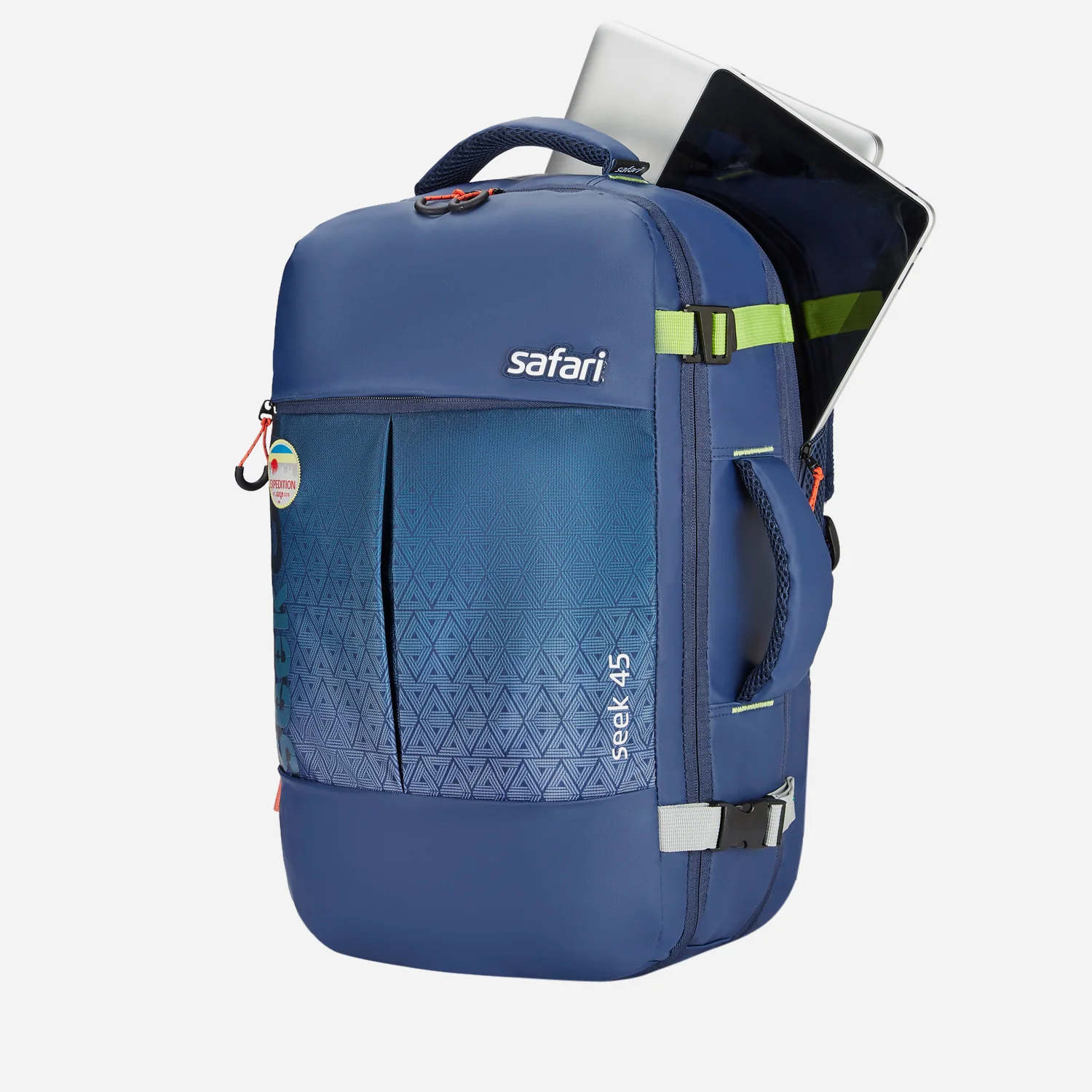 Safari Seek 45L Blue Backpack Suitcase with Two Way Handle, Chest Straps & Luggage Style Packing - Image 7