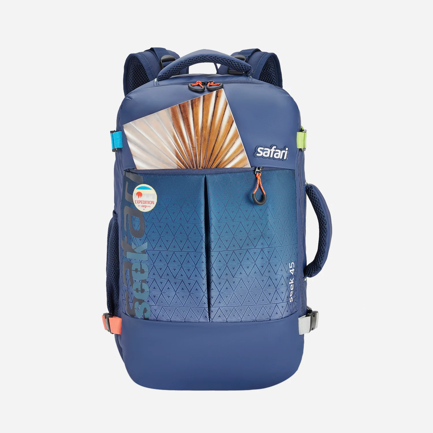 Safari Seek 45L Blue Backpack Suitcase with Two Way Handle, Chest Straps & Luggage Style Packing - Image 9