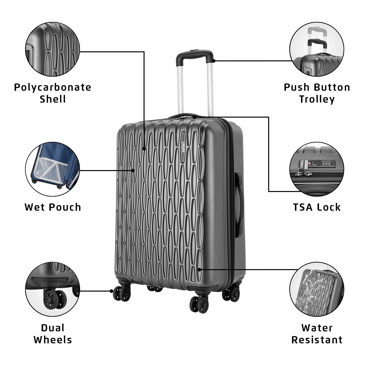 Safari Twister Gun Metal Trolley Bag with TSA Lock & Anti Theft Zipper - Image 15