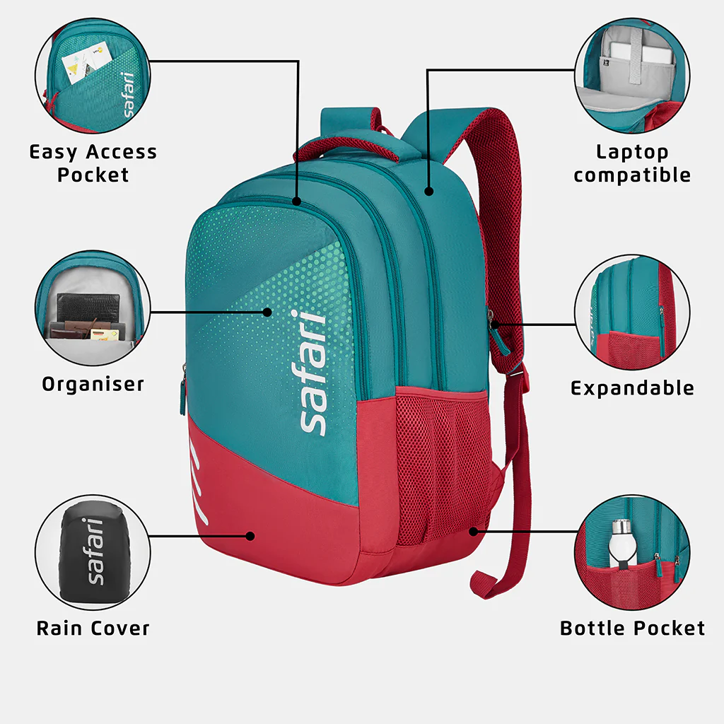 Safari Vogue 1 37L Teal Laptop Backpack with Raincover - Image 2