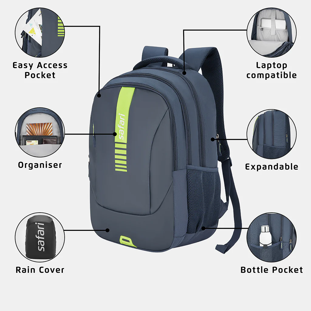 Safari Vogue 2 37L Blue Laptop Backpack with Raincover - Image 2