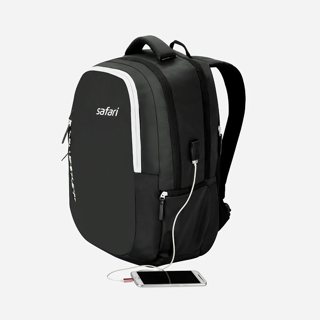 Safari Whiz 30L Black Laptop Backpack with USB Port, Dust Resistant Fabric and Organised Interior - Image 4